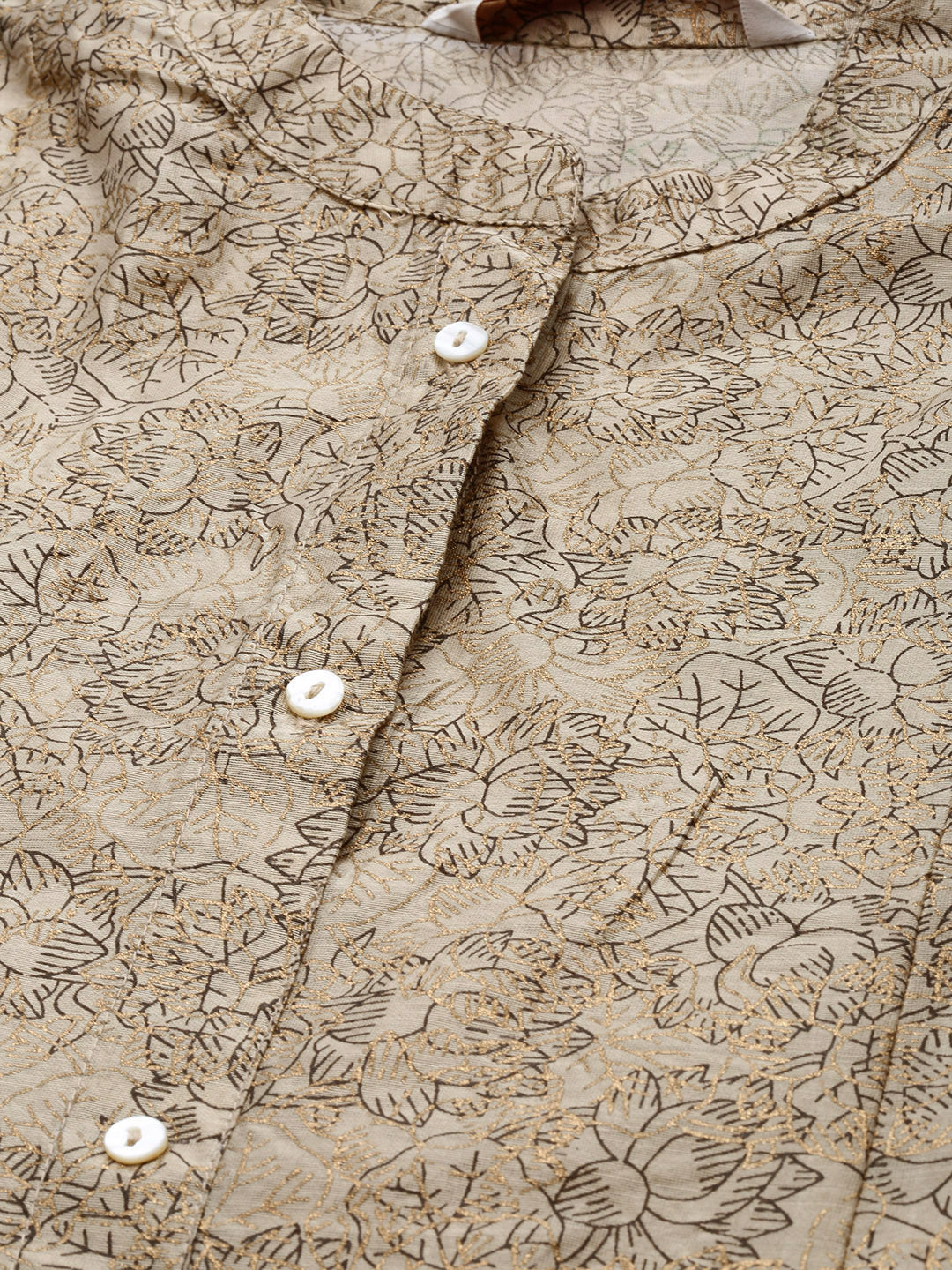 Juniper Women Beige Chanderi Silk Printed Anarkali Kurta