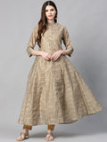 Juniper Women Beige Chanderi Silk Printed Anarkali Kurta