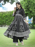 Juniper Women's Black Georgette Printed Anarkali Kurta Sets