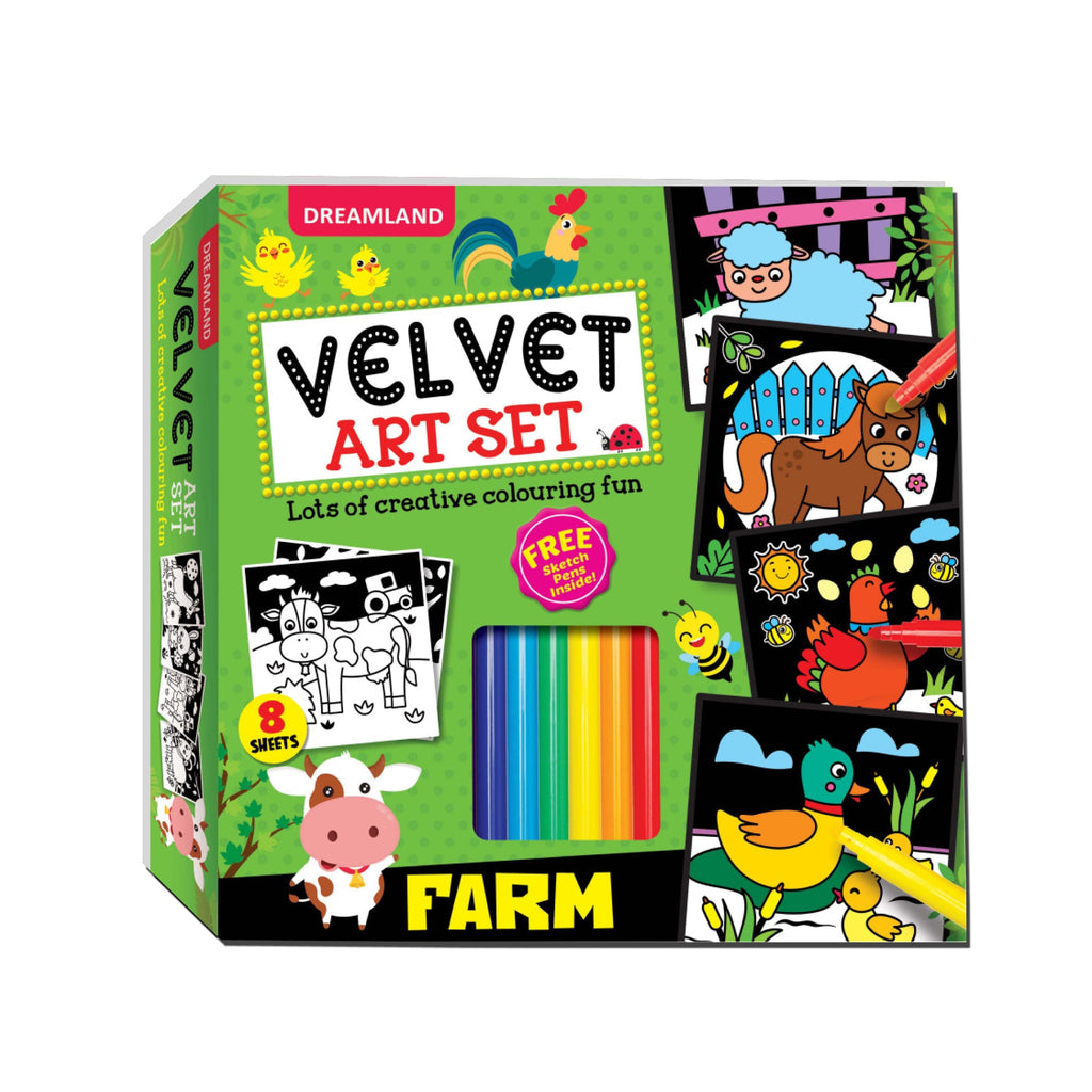 Dreamland Publications Farm - Velvet Art Set With 10 Free Sketch Pens
