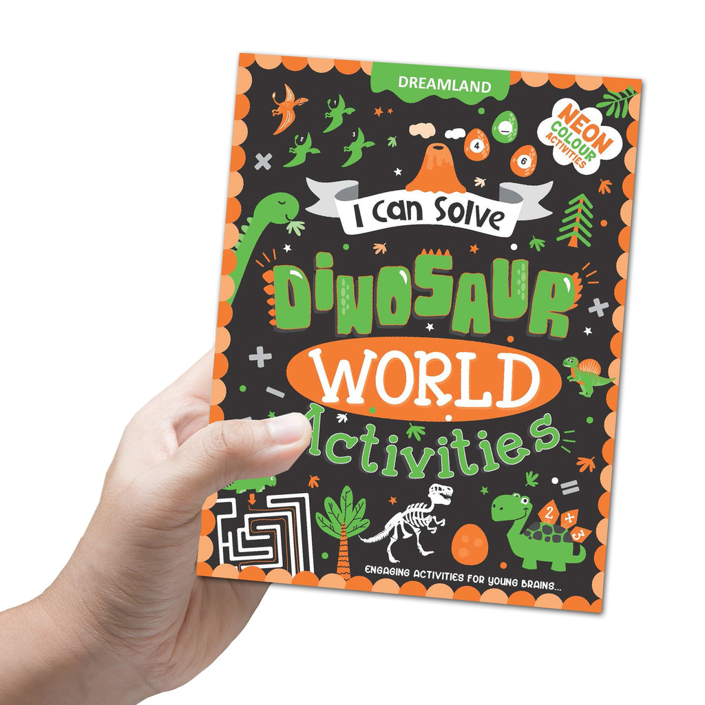 Dreamland Publications Dinosaur World Activities - I Can Solve Activity Book for Kids Age 4- 8 Years | With Colouring Pages, Mazes, Dot-to-Dots
