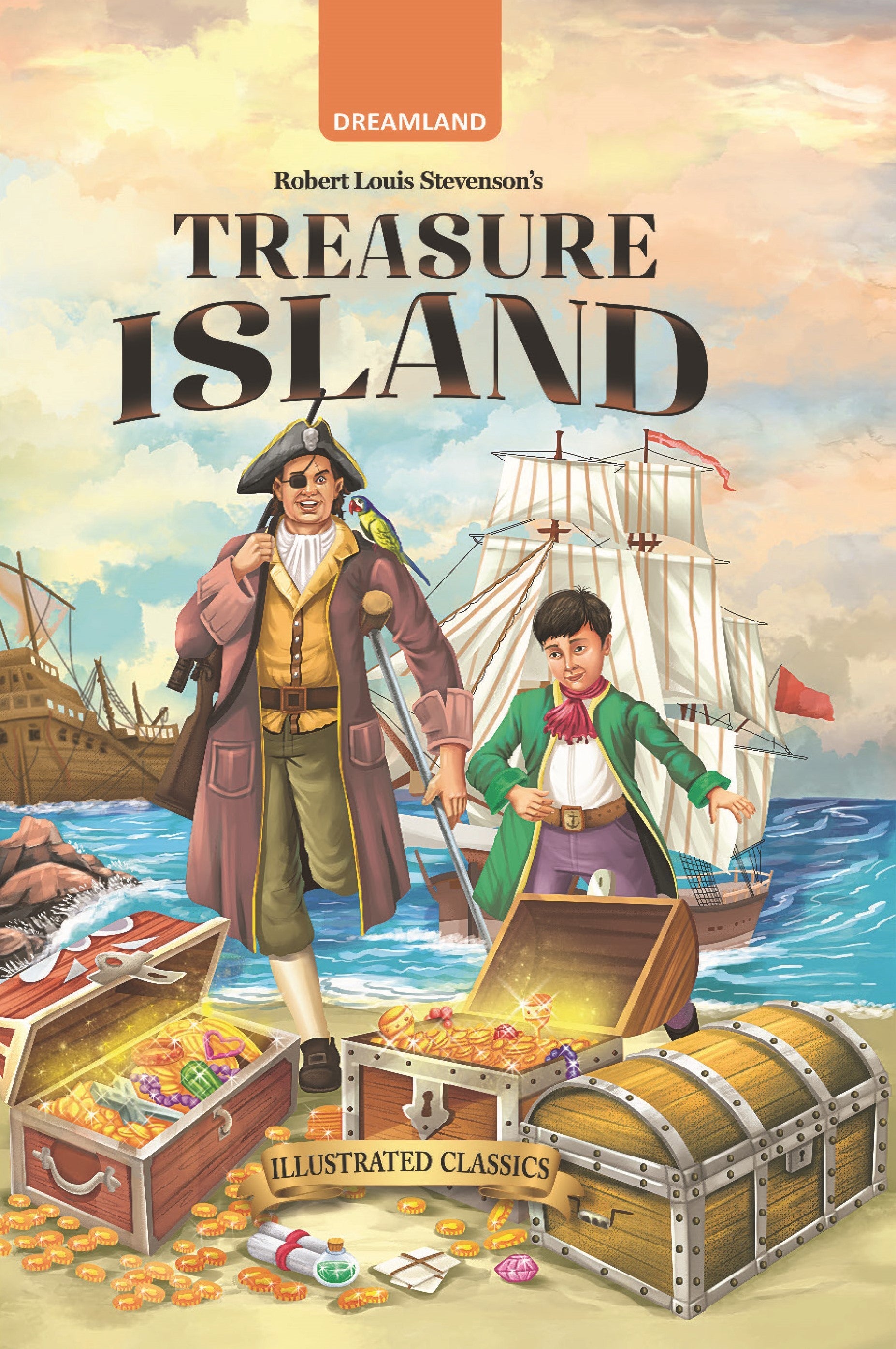 Dreamland Publications Treasure Island - Illustrated Abridged Classics for Children with Practice Questions