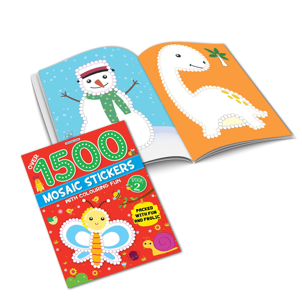 Dreamland Publications 1500 Mosaic Stickers with Colouring Fun Books Pack - A Set of 4 Books