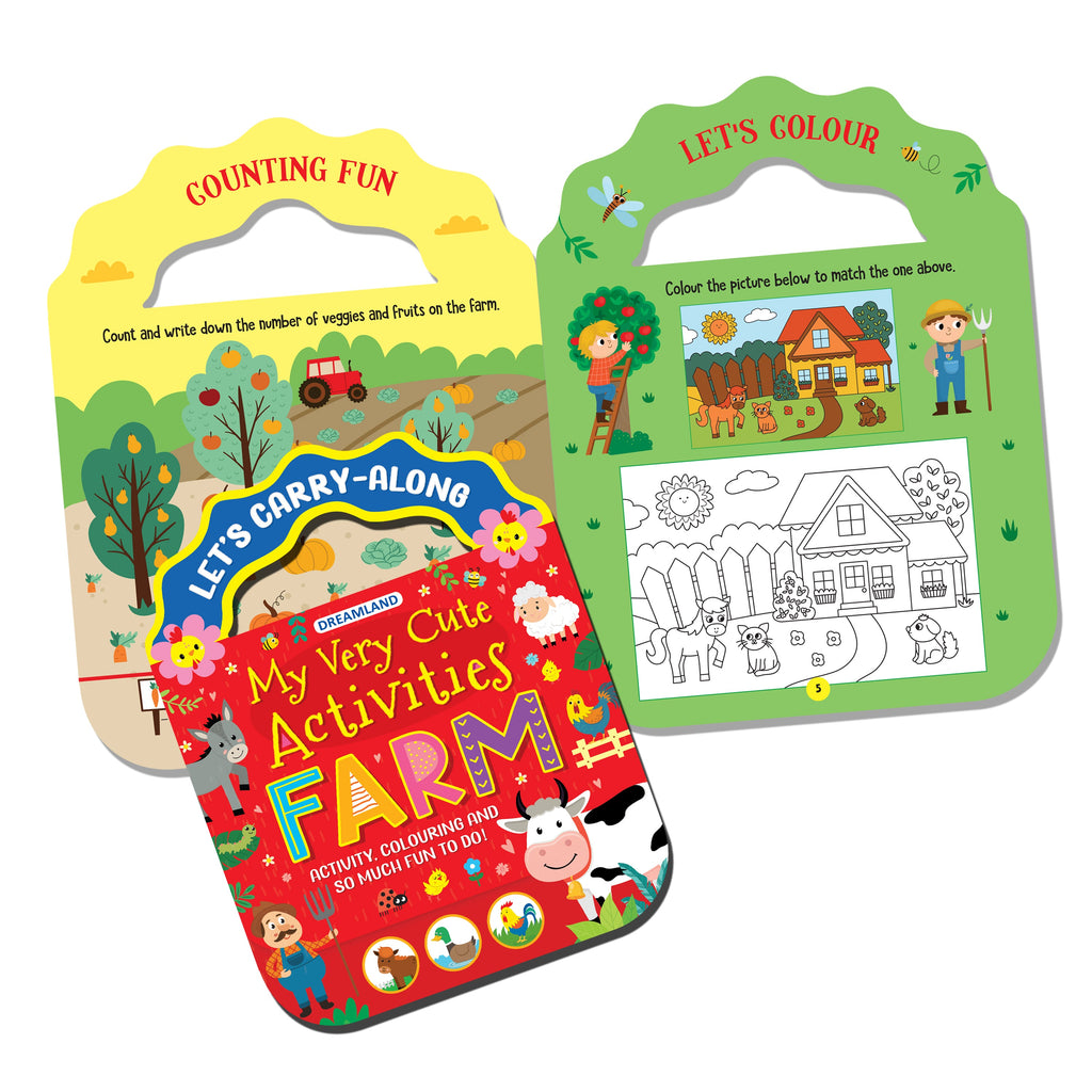 Dreamland Publications Farm- Let's Carry-Along Activity, Colouring Book for Kids Age 3 -8 years (My Very Cute Activities Series)