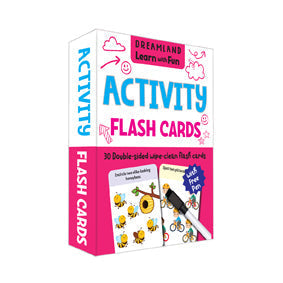 Dreamland Flash Cards Activity - 30 Double Sided Wipe Clean Flash Cards for Kids (With Free Pen)