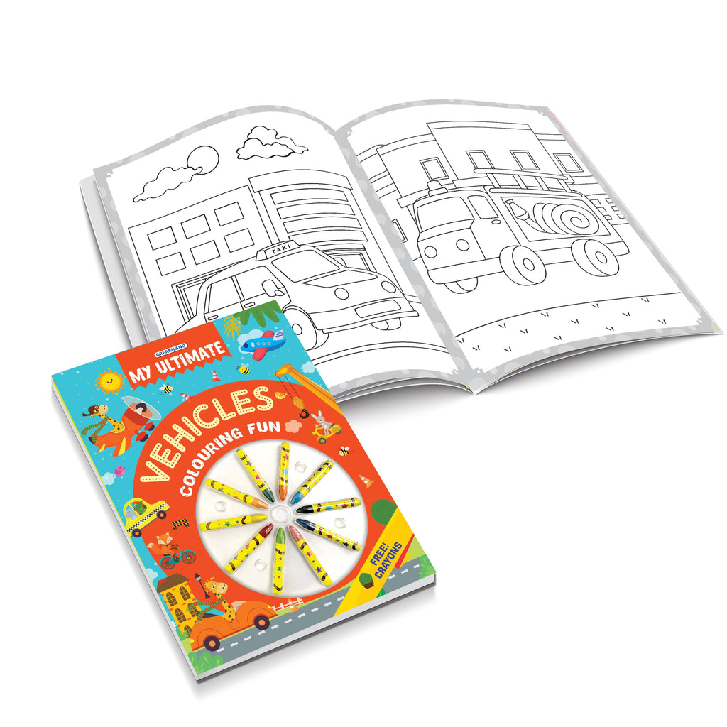 Dreamland Publications My Ultimate Vehicles Colouring Fun Book with Free Crayons : Children's Colouring Book