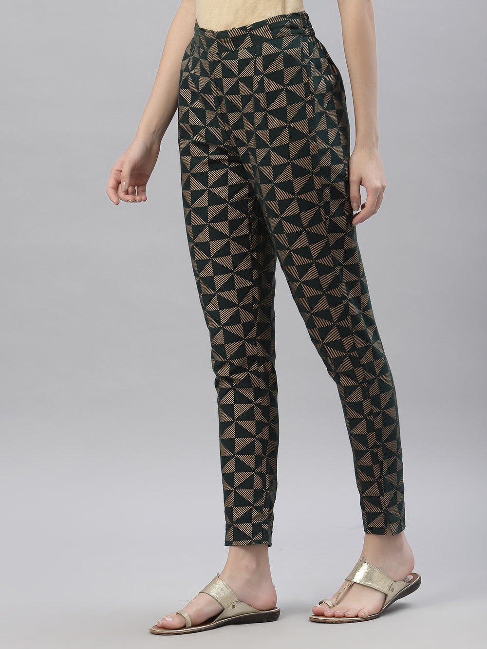 Juniper Women's Jadegreen Cotton flex Printed Straight Pant