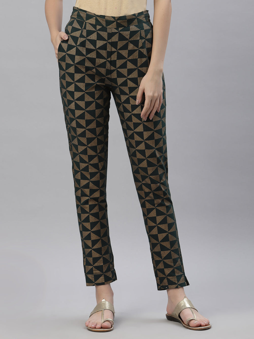 Juniper Women's Jadegreen Cotton flex Printed Straight Pant