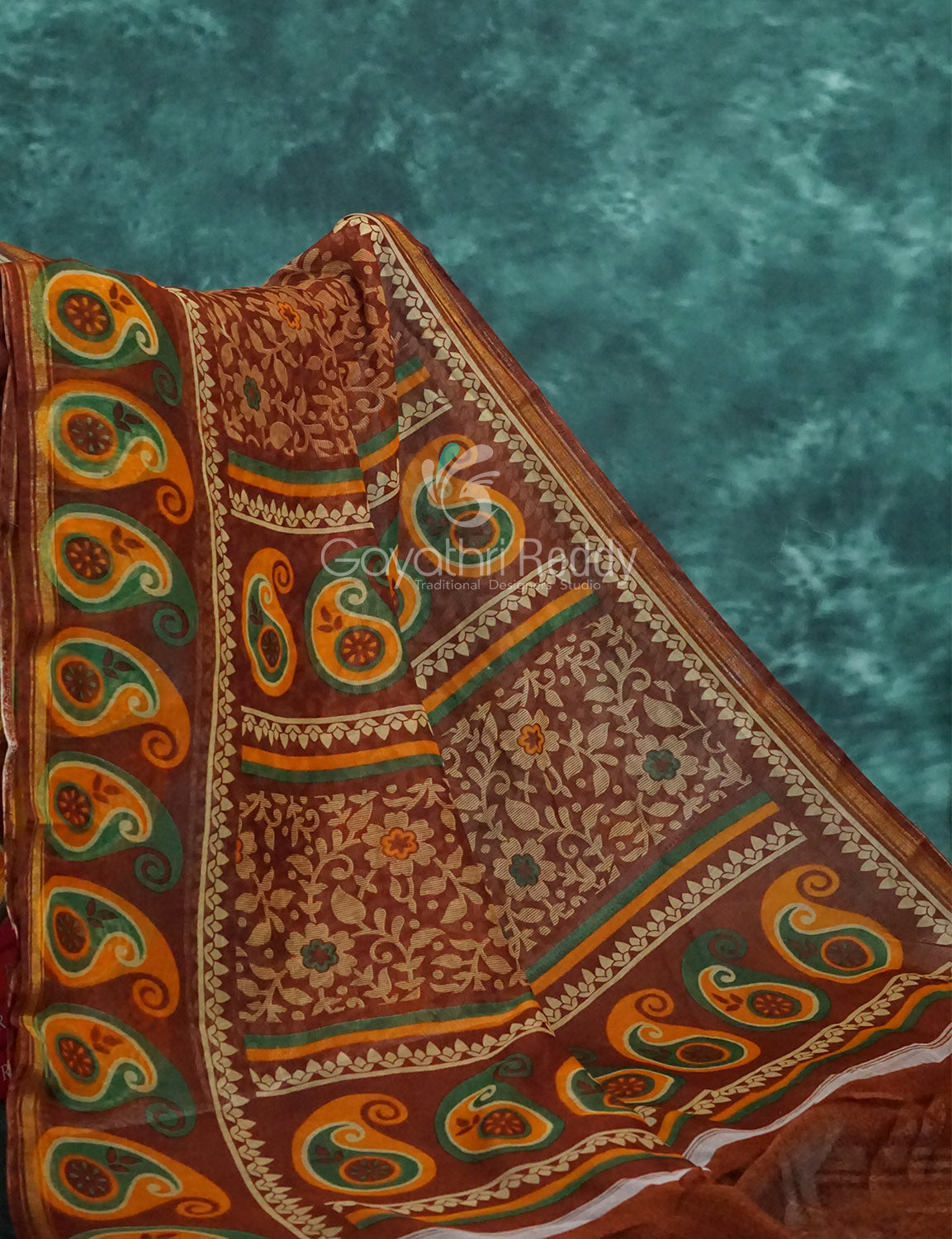 Maroon Brown Mix Floral PrintSemi Chanderi Saree By Gayathri Reddy Designer Studio
