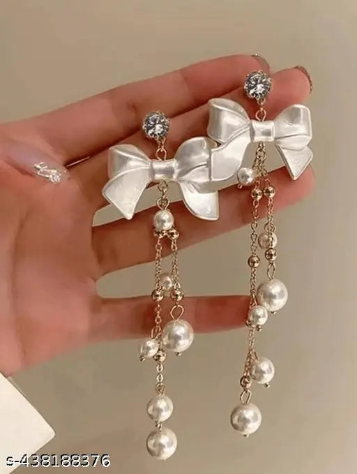 Tehzeeb Creations Women's White Pearl And Stone Earrings