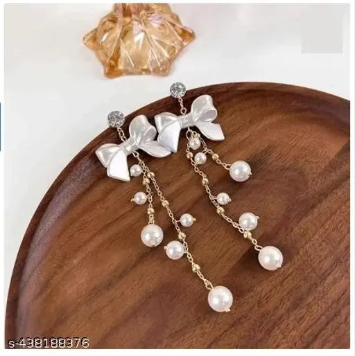 Tehzeeb Creations Women's White Pearl And Stone Earrings