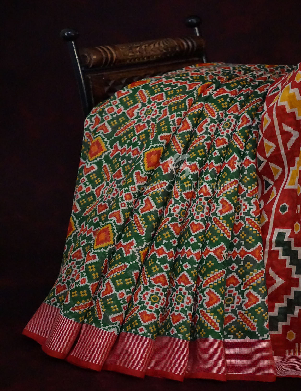 Green Colored Patan Patola Semi Chanderi Saree By Gayathri Reddy Designer Studio