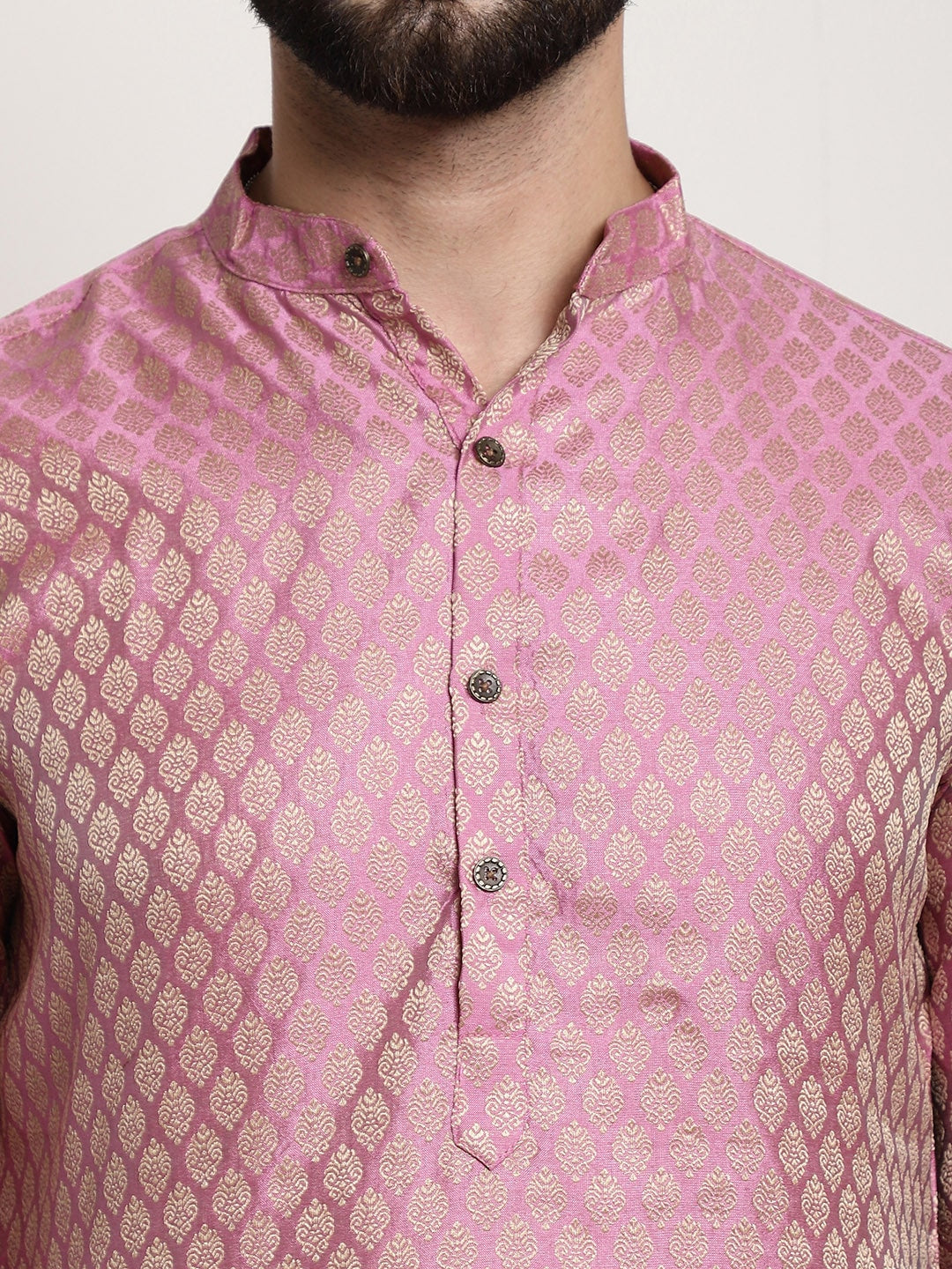Sojanya Men Pink Ethnic Motifs Kurta with Pyjamas & Nehru Jacket