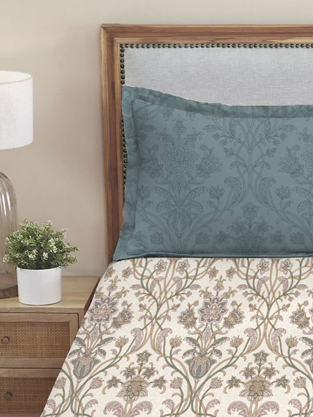 MYTRIDENT Dusk and Dawn Beige Ethnic Motifs Cotton 144 TC Single Bedsheet 1 Pillow Cover