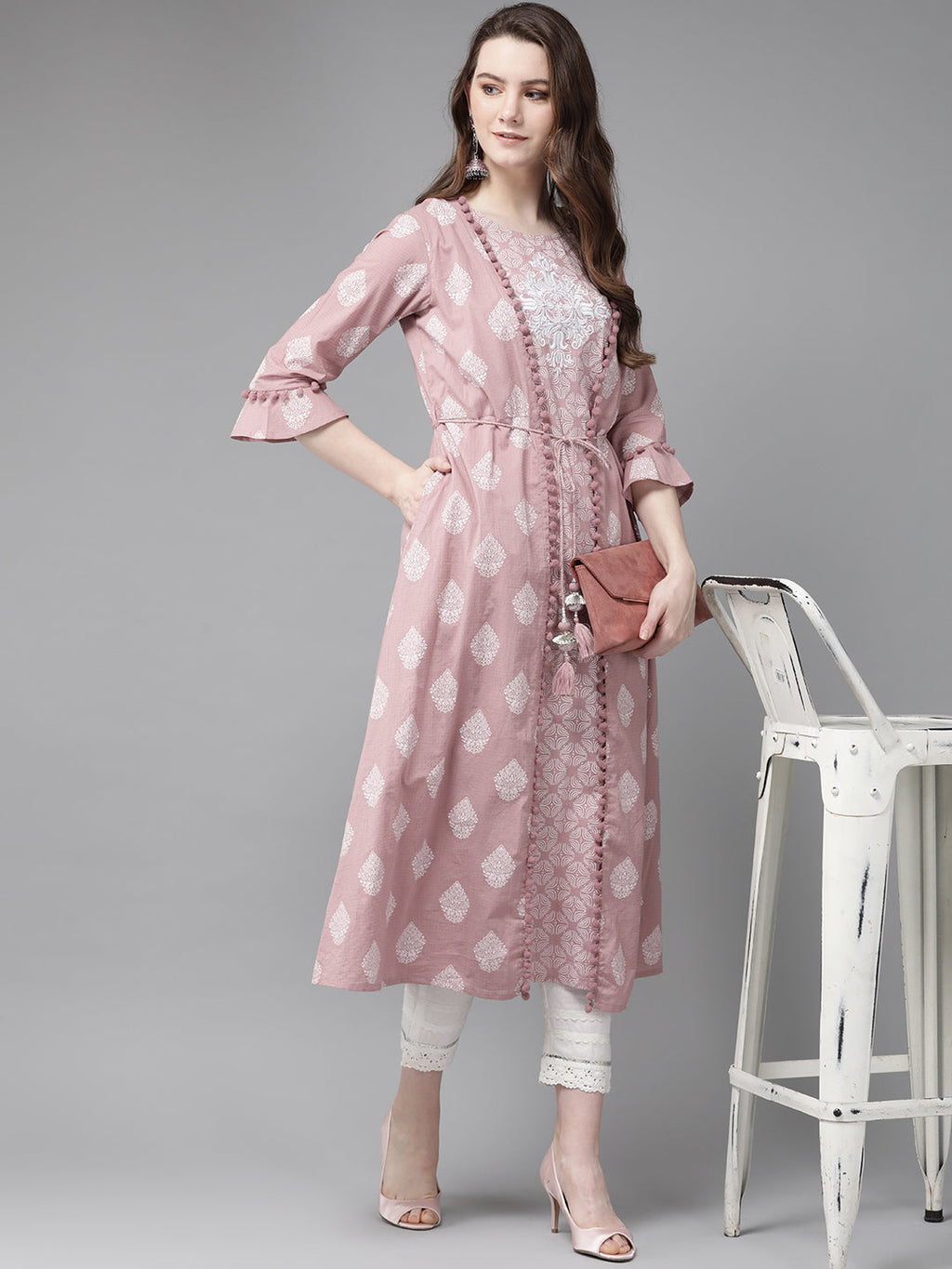 Juniper Womens Pink Cambric Double Layered Kurta