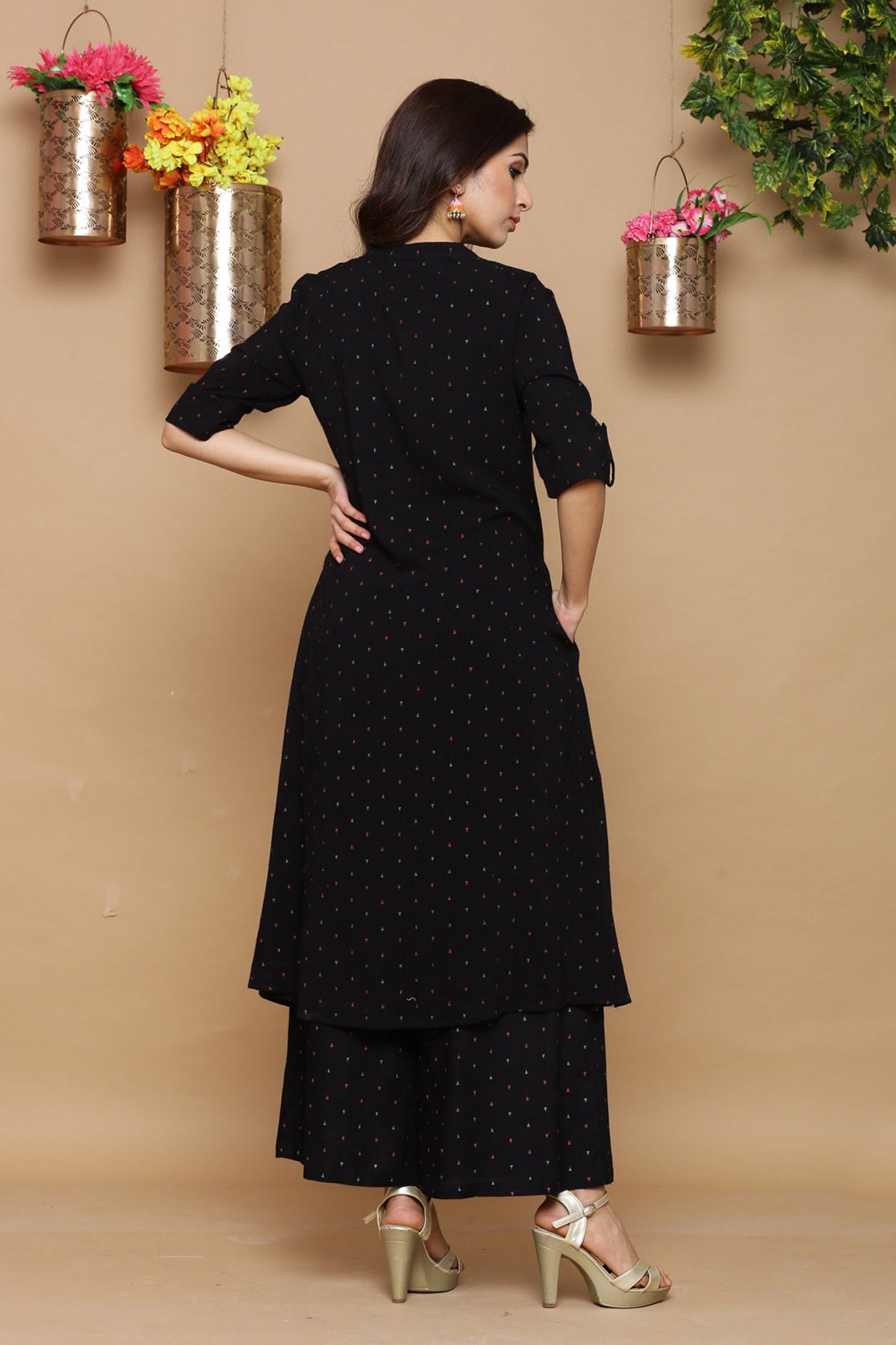 Juniper Womens Black Rayon Slub Printed Kurta