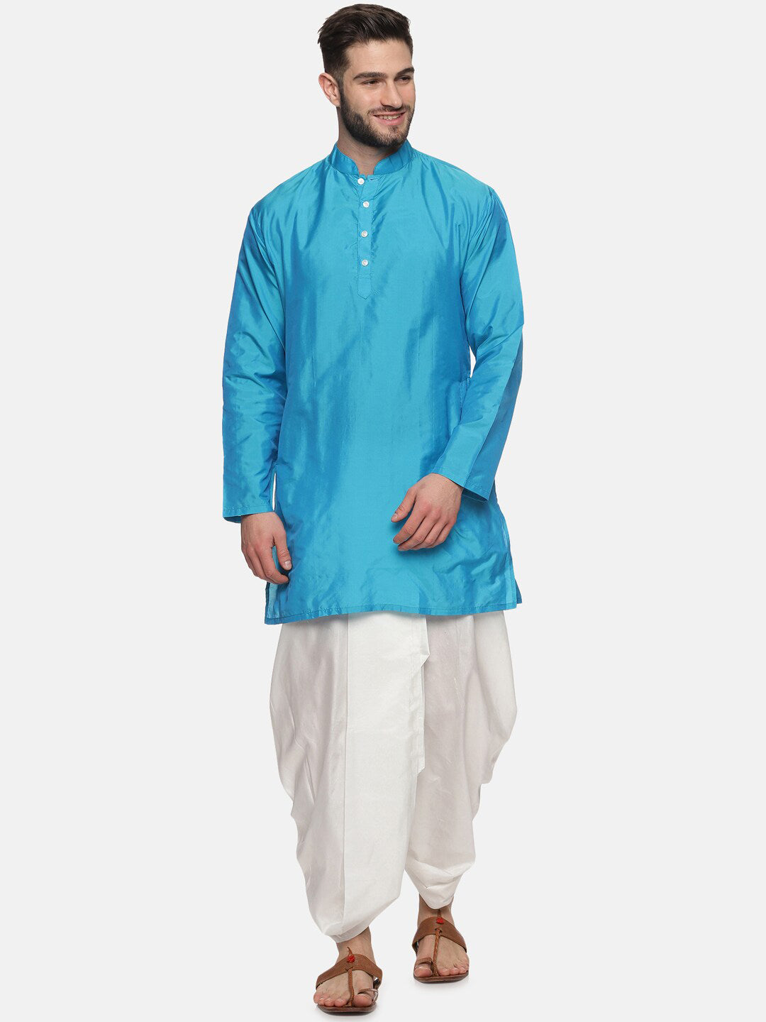 Sethukrishna Men Turquoise Blue Angrakha Kurta with Salwar