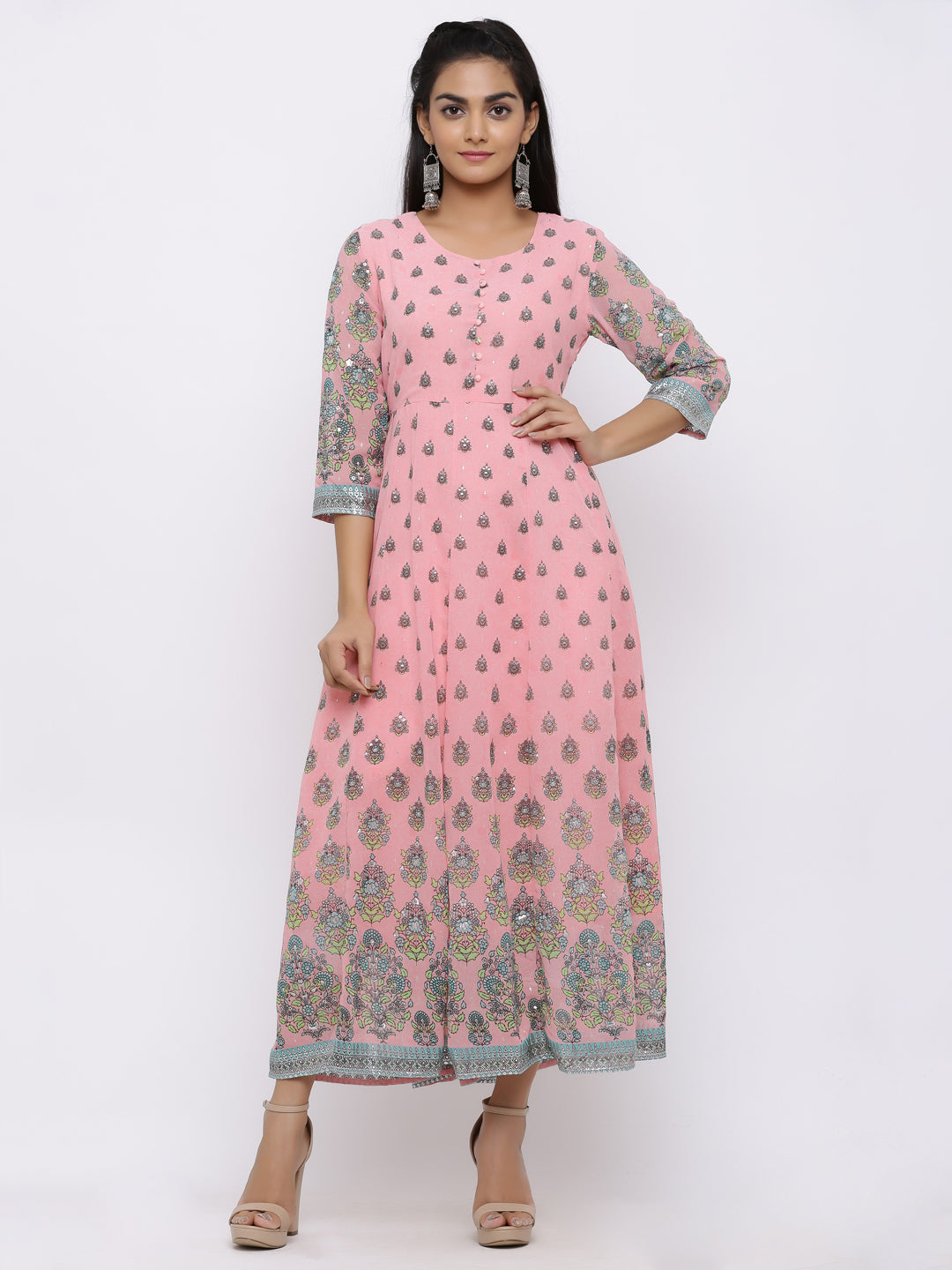 Juniper Womens Pink Georgette Foil Print Maxi Dress