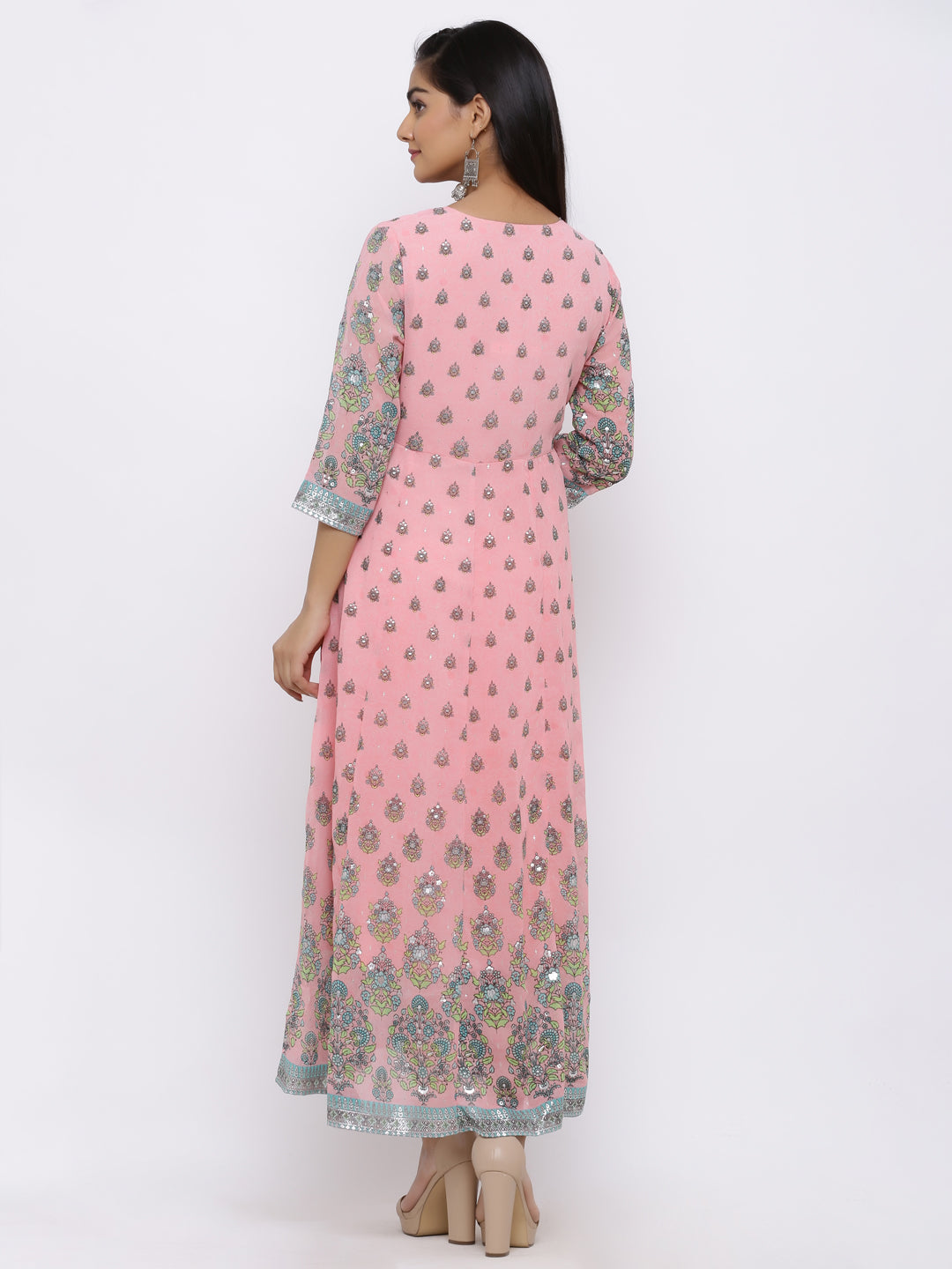 Juniper Womens Pink Georgette Foil Print Maxi Dress