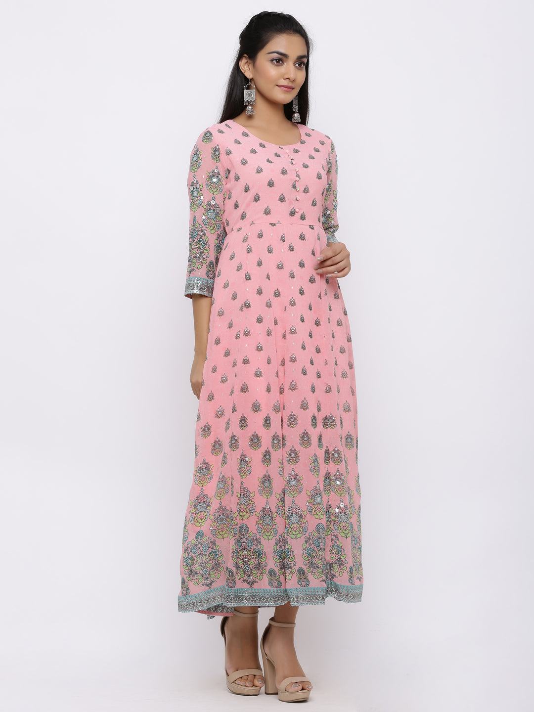 Juniper Womens Pink Georgette Foil Print Maxi Dress