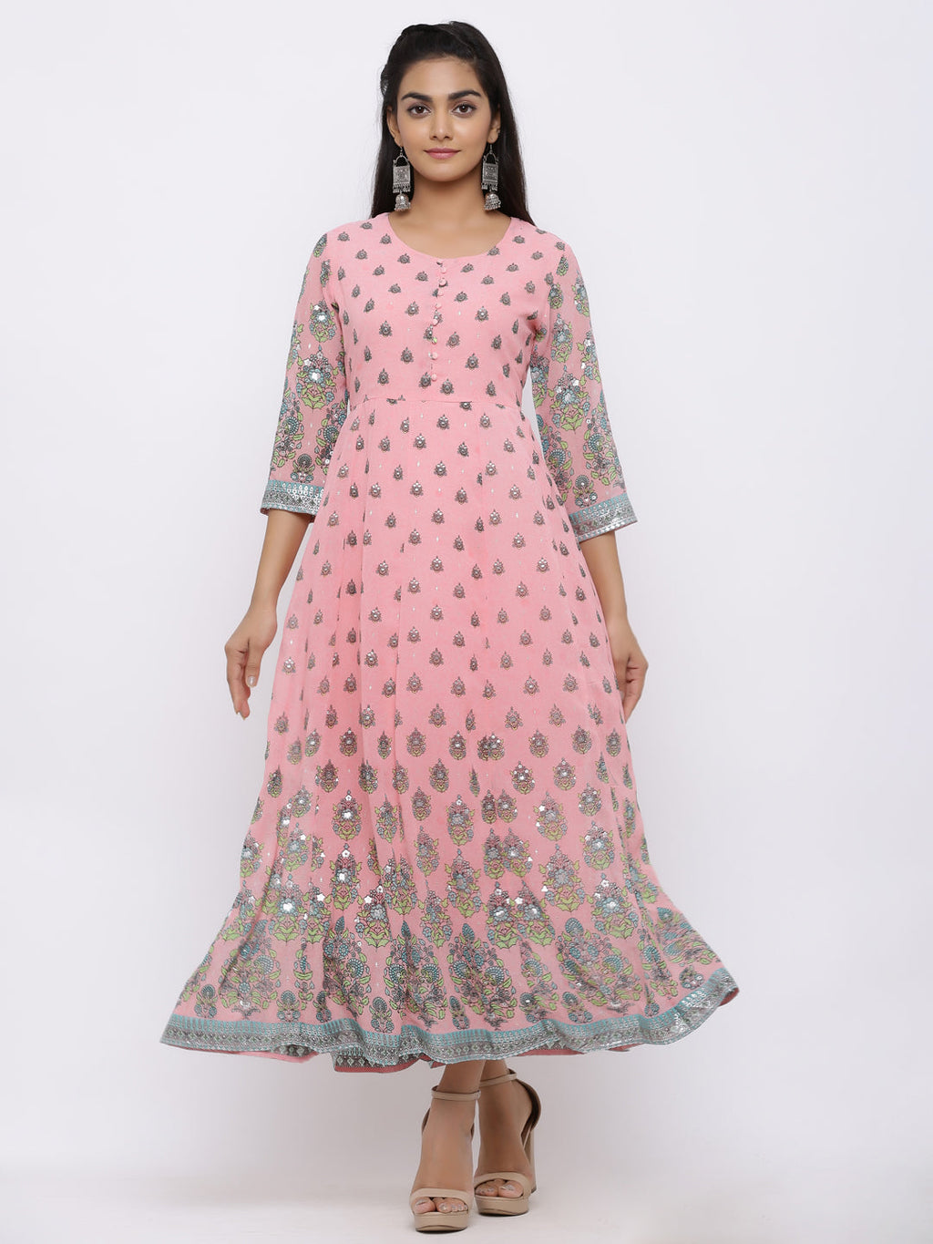 Juniper Womens Pink Georgette Foil Print Maxi Dress