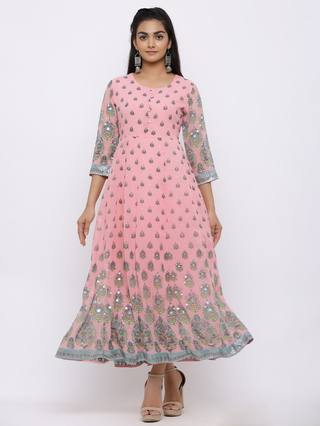 Juniper Womens Pink Georgette Foil Print Maxi Dress