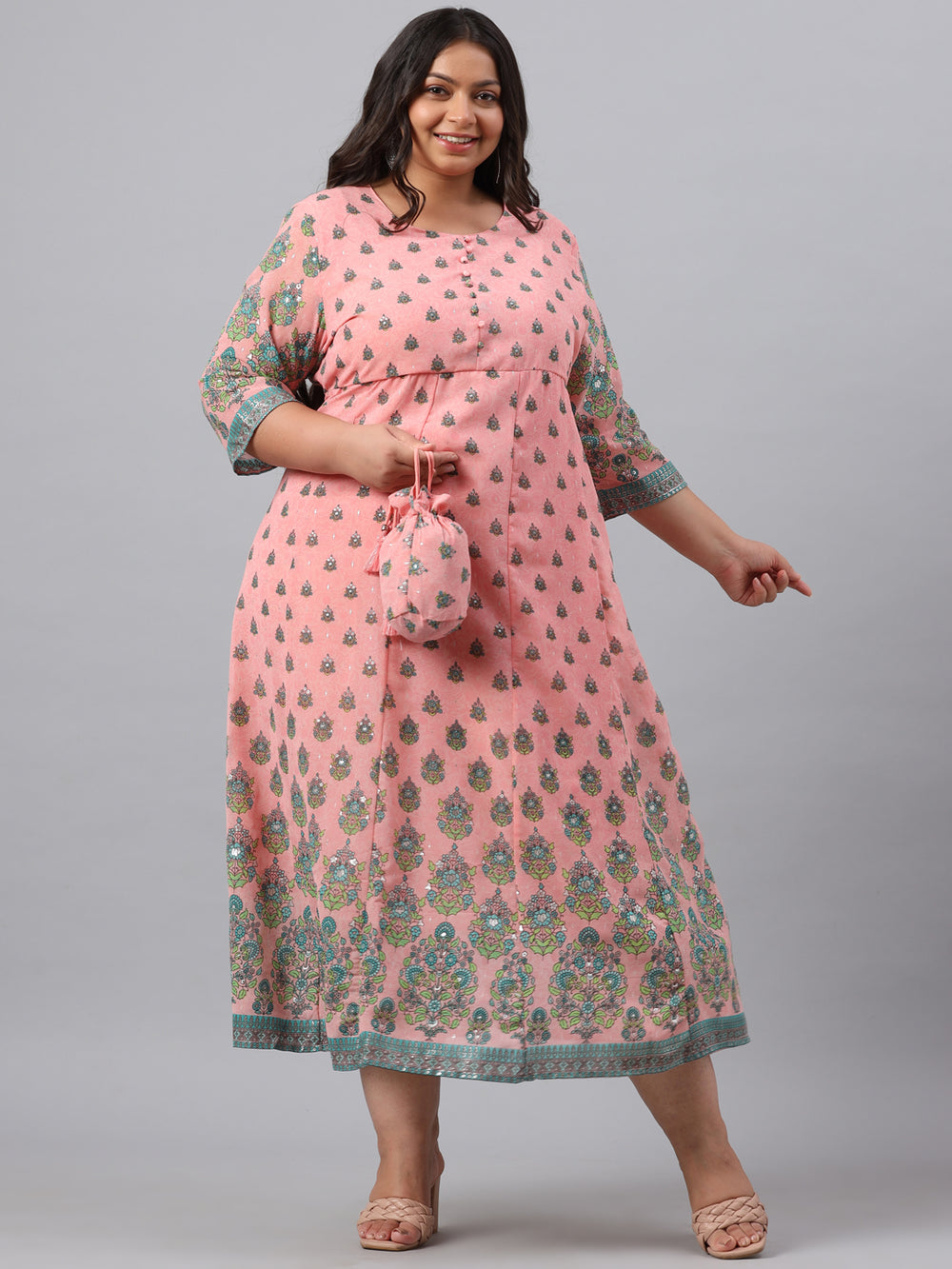 Juniper Women`s Pink Georgette Printed Flared Dress
