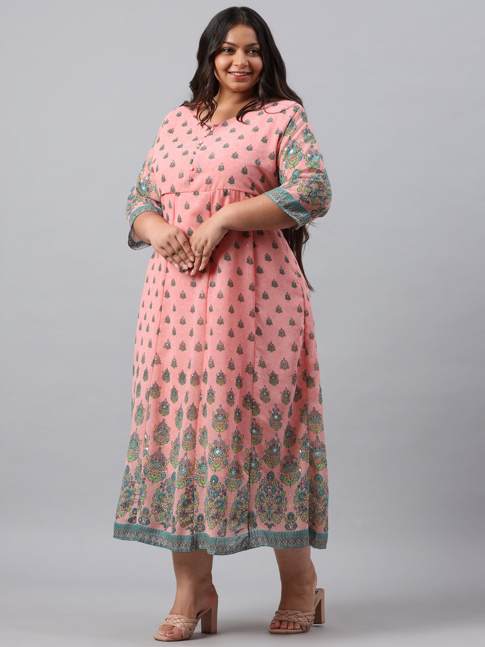 Juniper Women`s Pink Georgette Printed Flared Dress