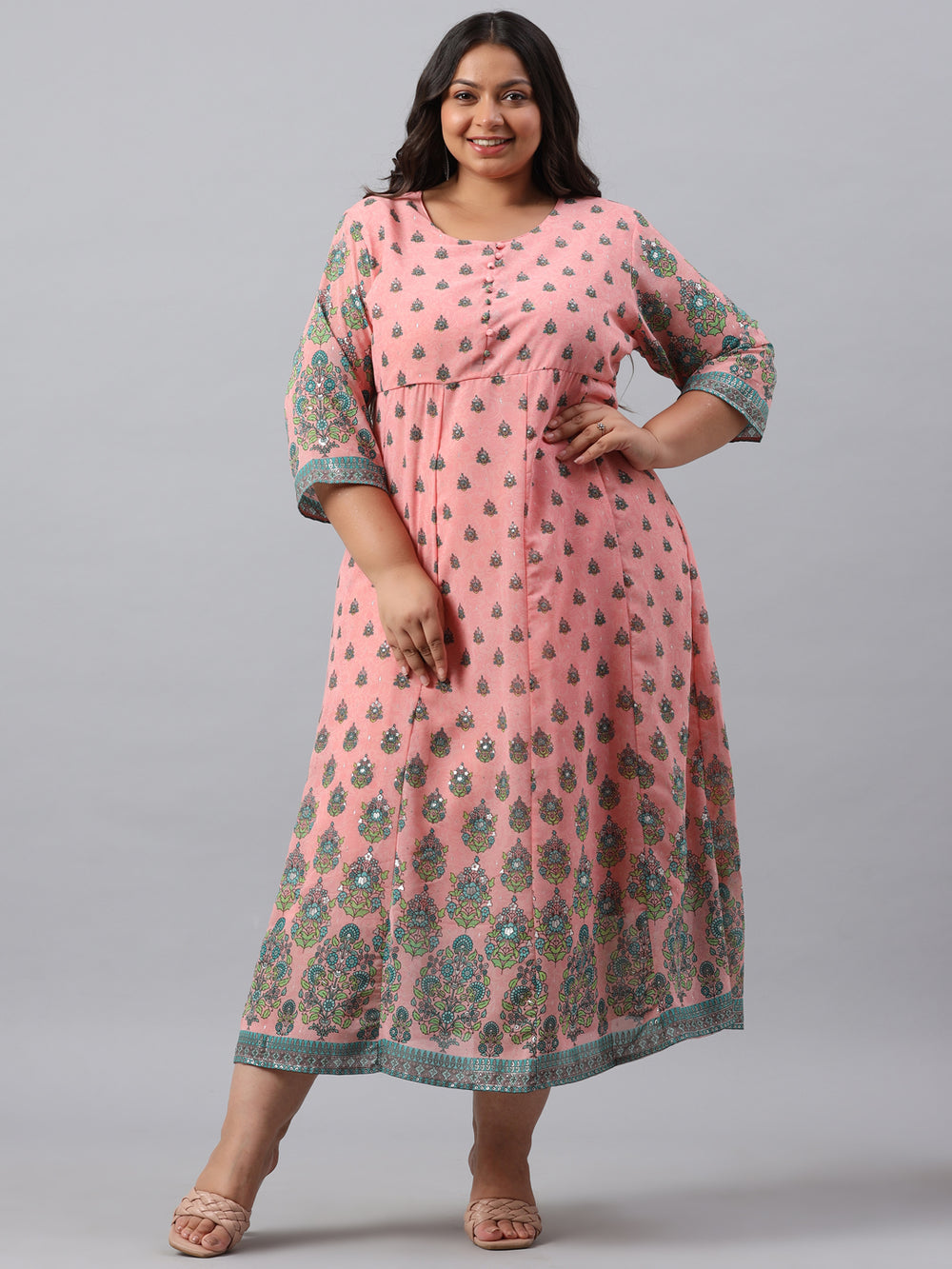 Juniper Women`s Pink Georgette Printed Flared Dress