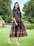 Juniper Women's Indigo Cambric Printed Tiered Dress
