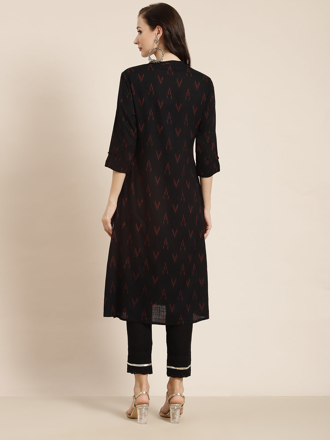 Juniper Womens M-Black Rayon Slub Printed Kurta
