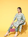 All About You Women Calm Green Ethnic Motifs Print Parade Kurta with Trousers