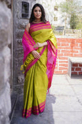 Very Much Indian Handloom Cotton Viscose Ilkal Saree - Bright Green