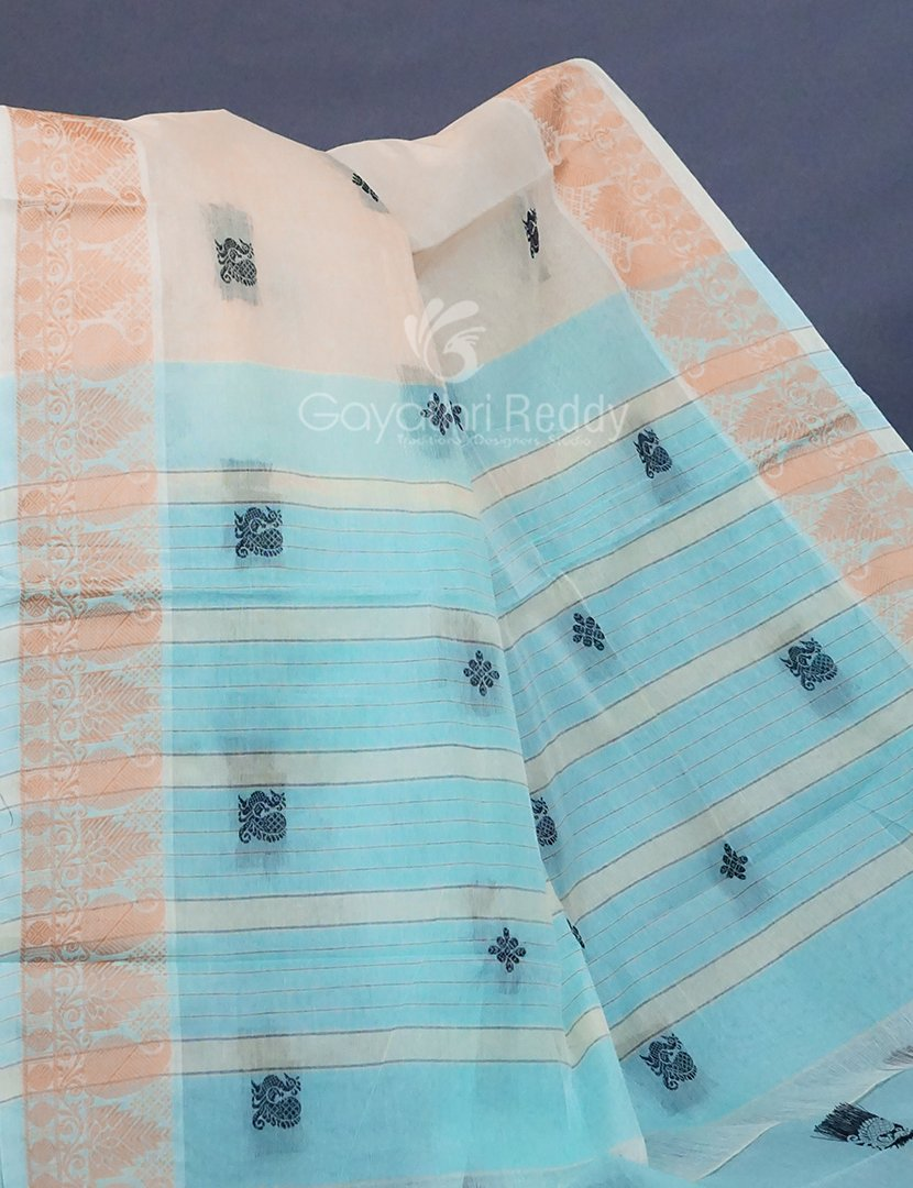Kalanetha Shades of Cream Pure Kanchi Cotton Saree With Kanchi Traditional Border By Gayathri Reddy Designer Studio
