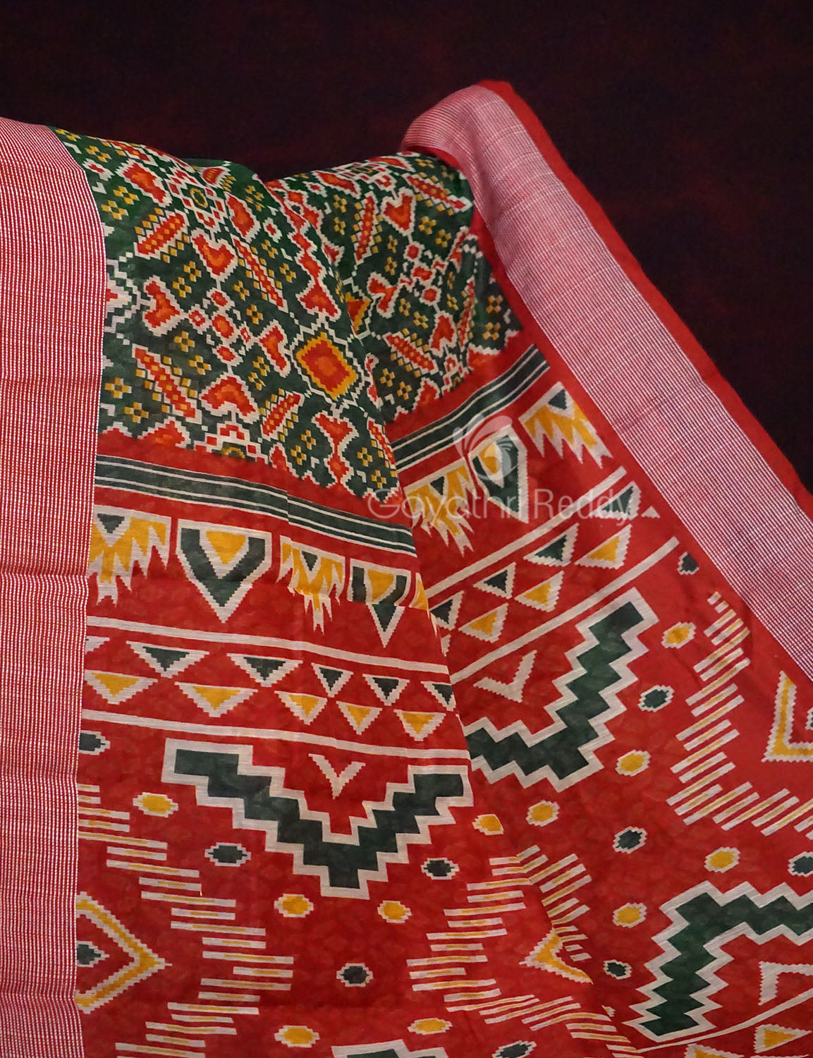Green Colored Patan Patola Semi Chanderi Saree By Gayathri Reddy Designer Studio