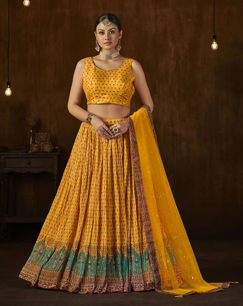 Wedding Designer Yellow Georgette Lehenga Choli - Anbazaar