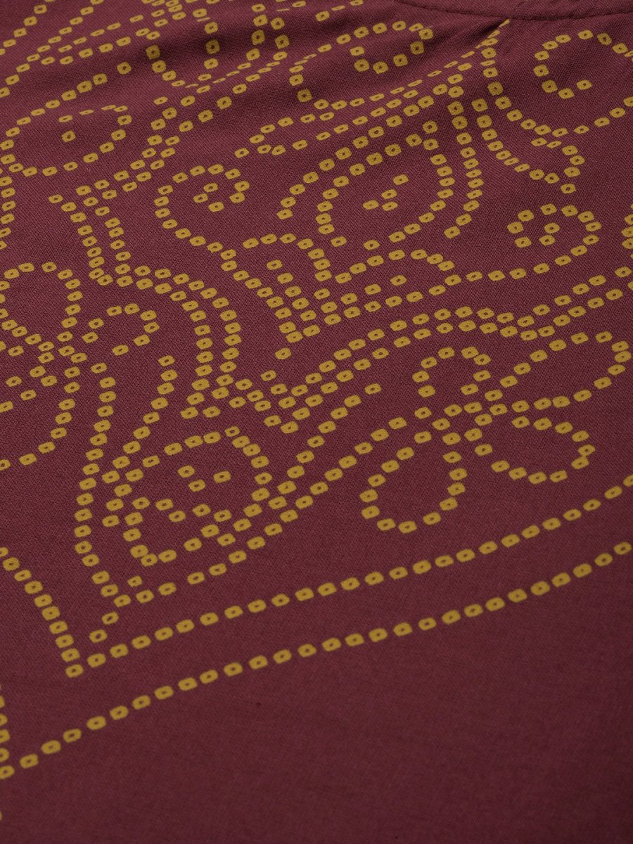 All About You Women Maroon Bandhani Printed Kurta with Trousers