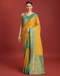Monjolika Fashion Glamour And Tradition With This Mustard Color Zari Woven Banarasi Tissue Silk Saree
