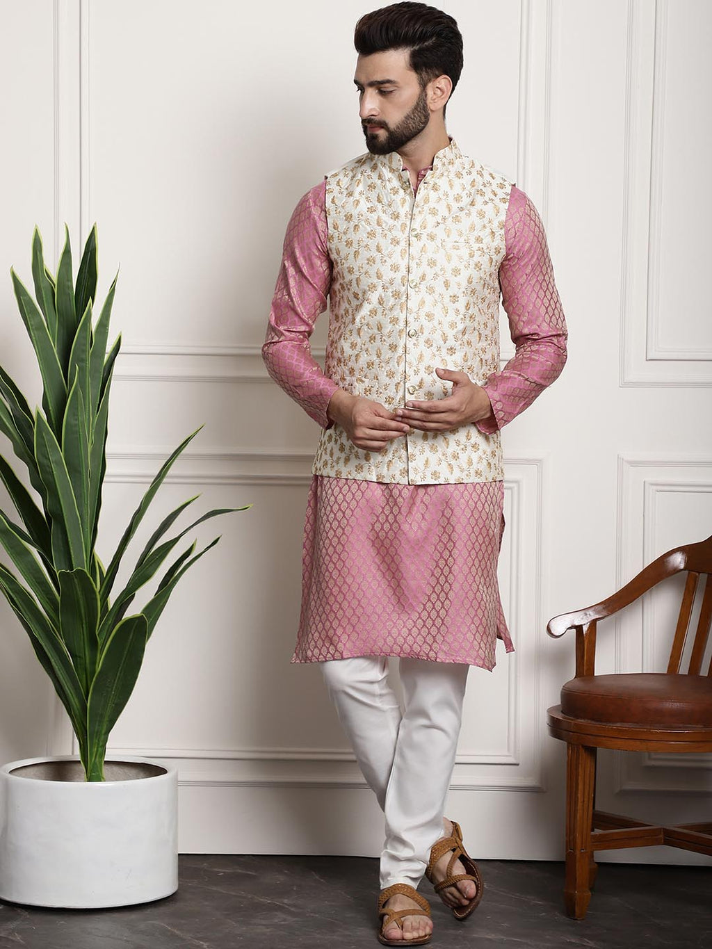 Sojanya Ethnic Motifs Regular Kurta With Churidar & With Nehru Jacket