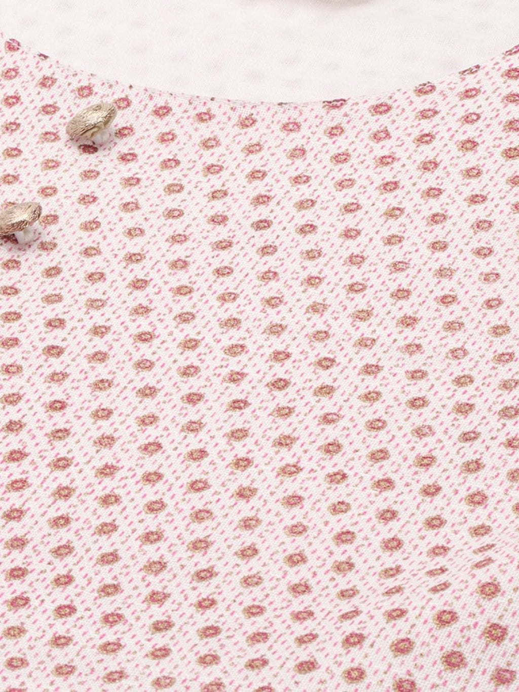 HERE&NOW Women White And Pink Polka Dot Print Cotton Anarkali Kurta With Dupatta