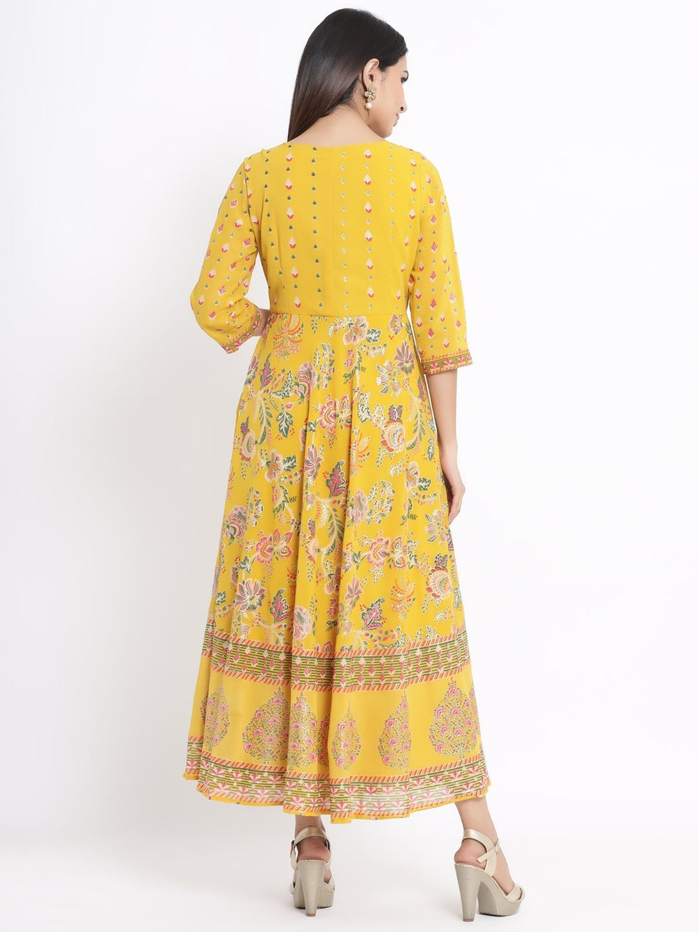 Juniper Women's Mustard Georgette Printed Flared Dress