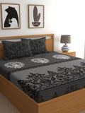Dreamscape Grey & White Ethnic Motifs 144 TC Queen Bedsheet with 2 Pillow Covers