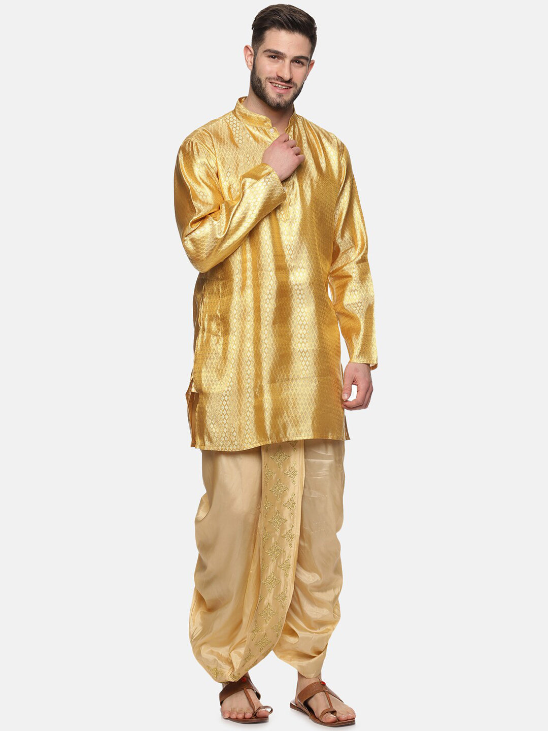 Sethukrishna Golden Embroidered Dhoti Pant For Men