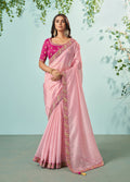 Light Pink Organza Texture Saree With Unstitched Blouse Piece - Norita Ikshita