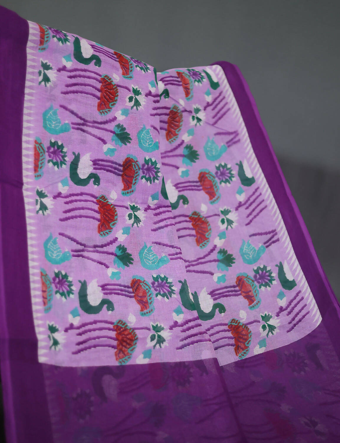 Shades Of Lavender And Purple Pure Munga Cotton Block Print Saree By Gayathri Reddy Designer Studio