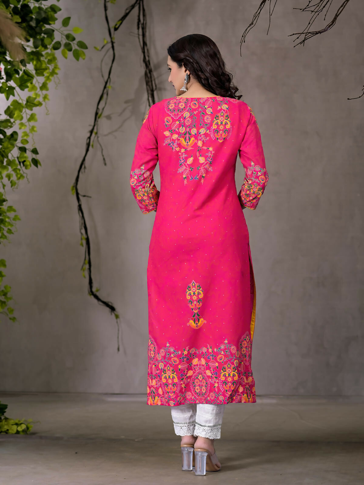 Juniper Women's Pink Thread Embroidered Liva Rayon Kurta With Sequins & Beads