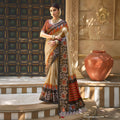 Beige Bhagalpuri Silk Pure Gota Work Saree With Unstitched Blouse - Norita Gajri