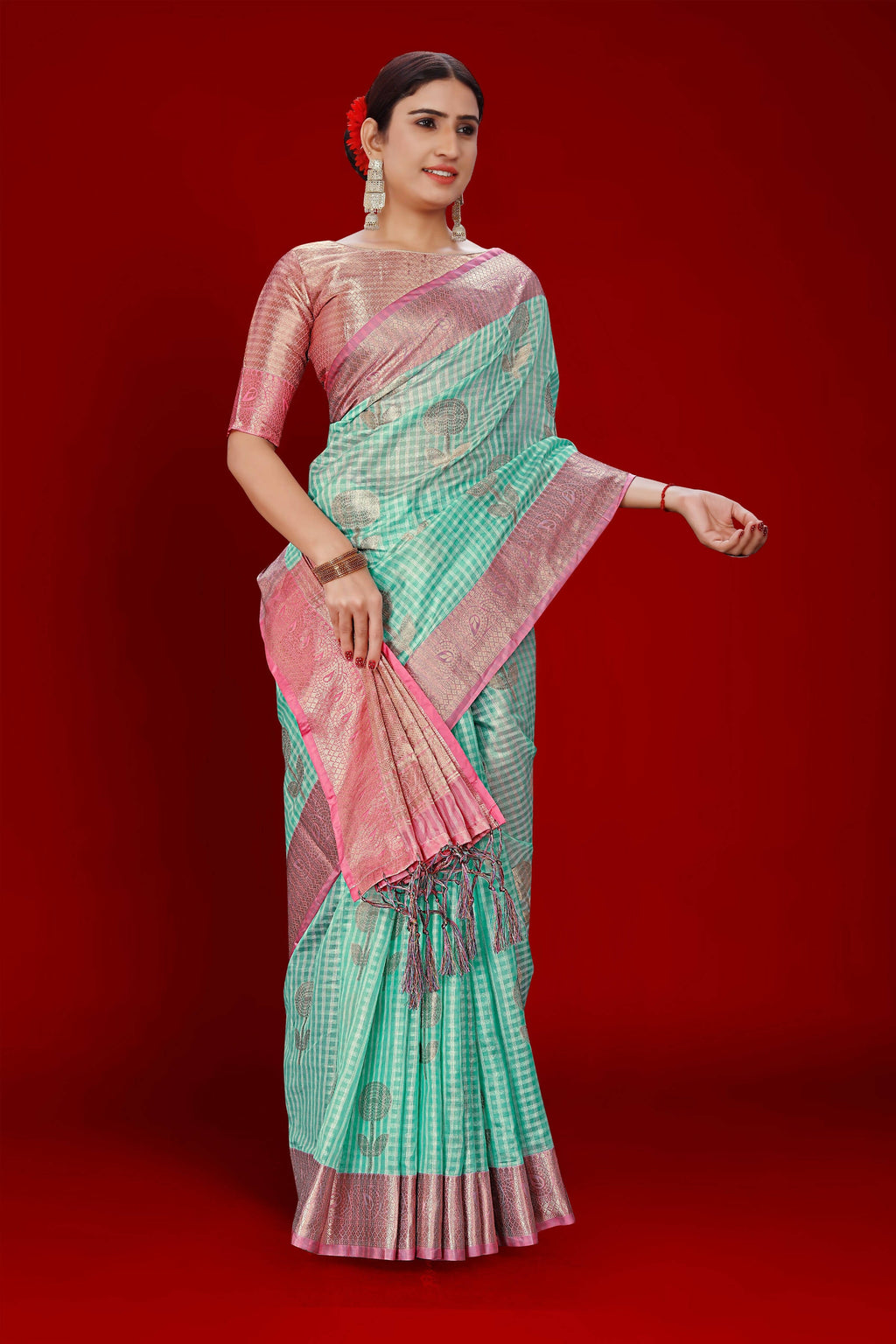 Sky Blue Soft Organza Woven Design Saree With Unstitched Blouse Piece - Zaara