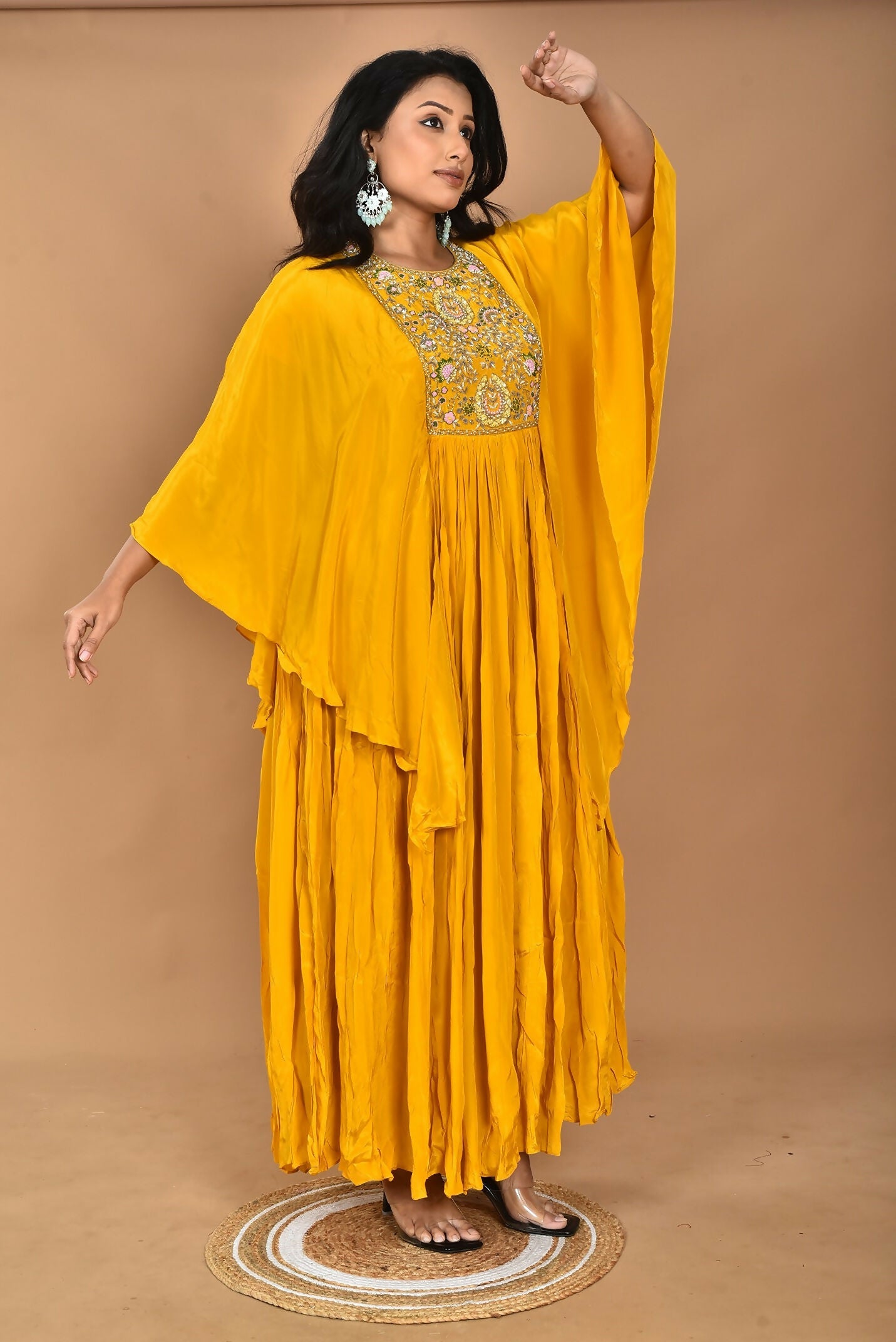 Morchari Kaftan Zari Embroidery Work Gown-Yellow