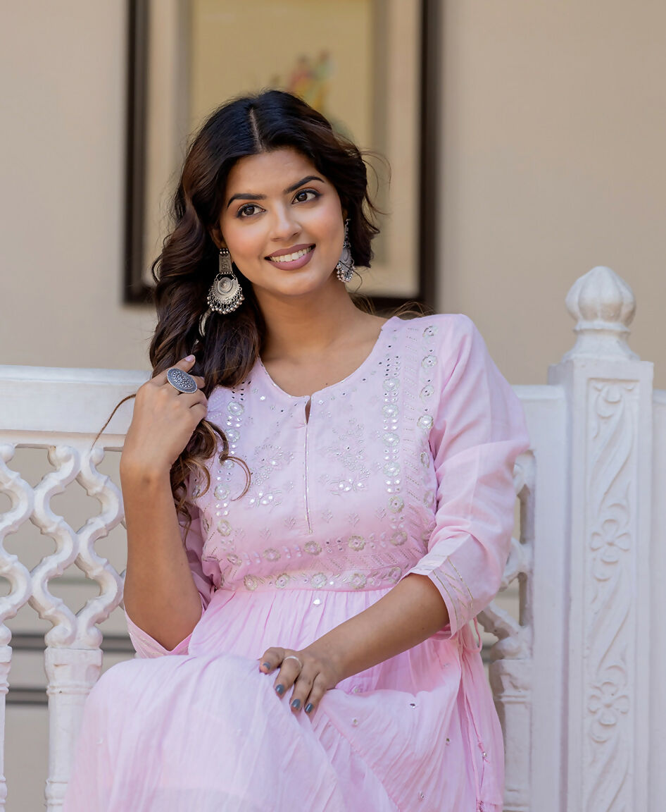 Kaajh Women's Light Pink Embroidered Ethnic Dress